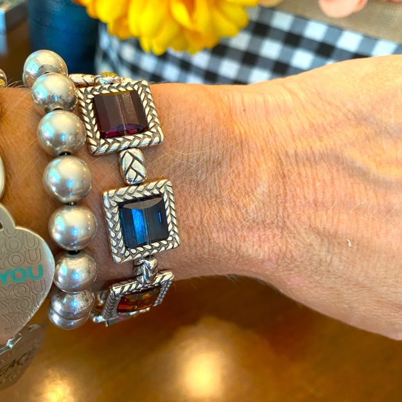 Brighton TAILOR multicolor German Glass Bracelet Earrings RARE Red Purple Blue - Picture 10 of 16